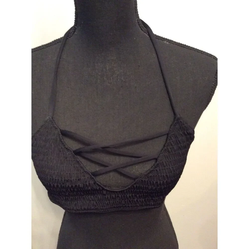 Vintage Victoria's Secret PINK Strappy Bikini Top Black Small